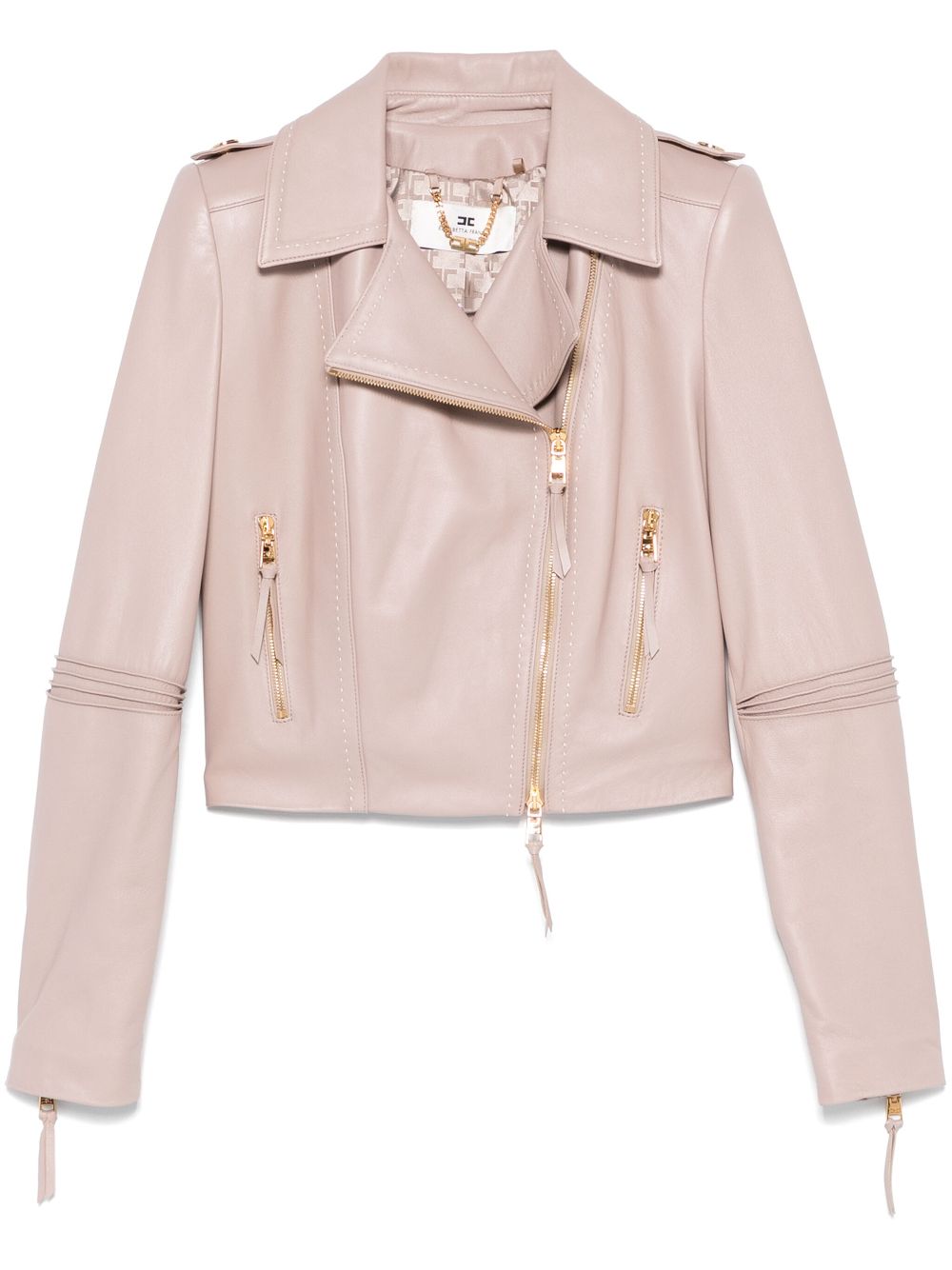 Contrasting-stitching biker jacket - Neutrals