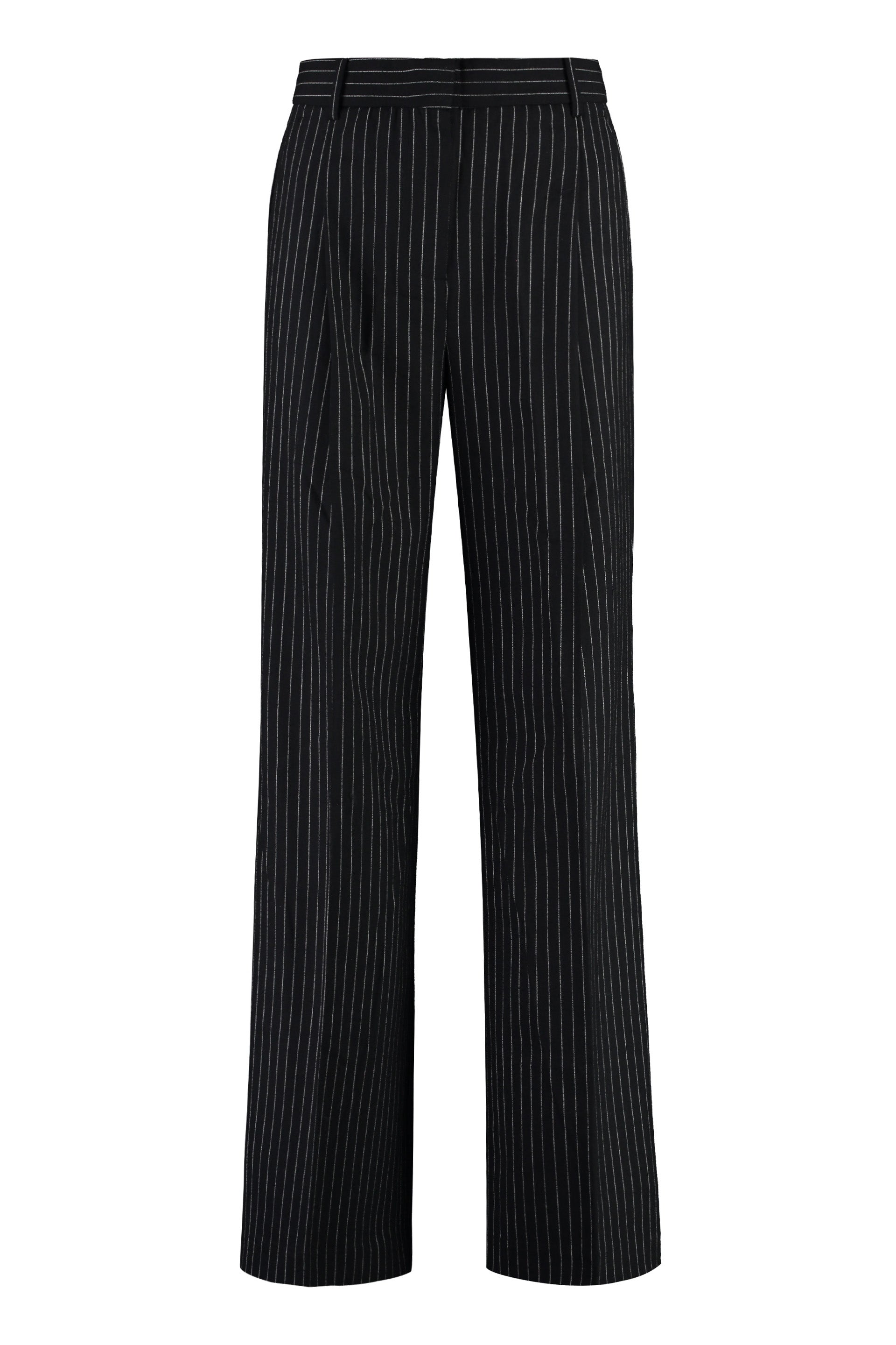 Wool Blend Trousers with Pin-Striped Motif