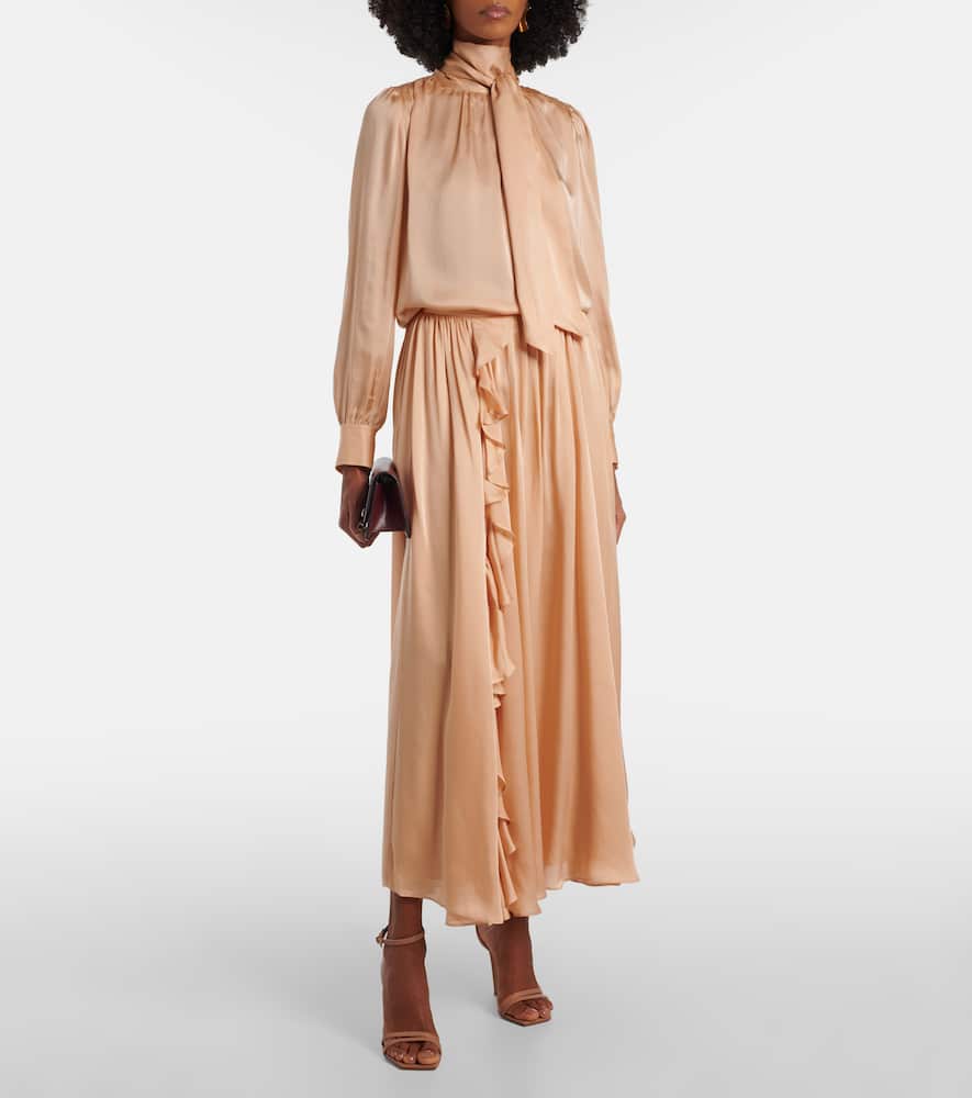 Zena ruffled silk chiffon midi skirt