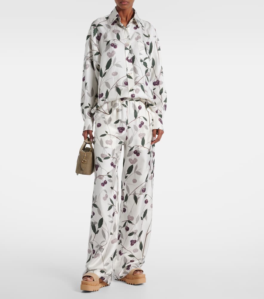 Printed silk twill wide-leg pants