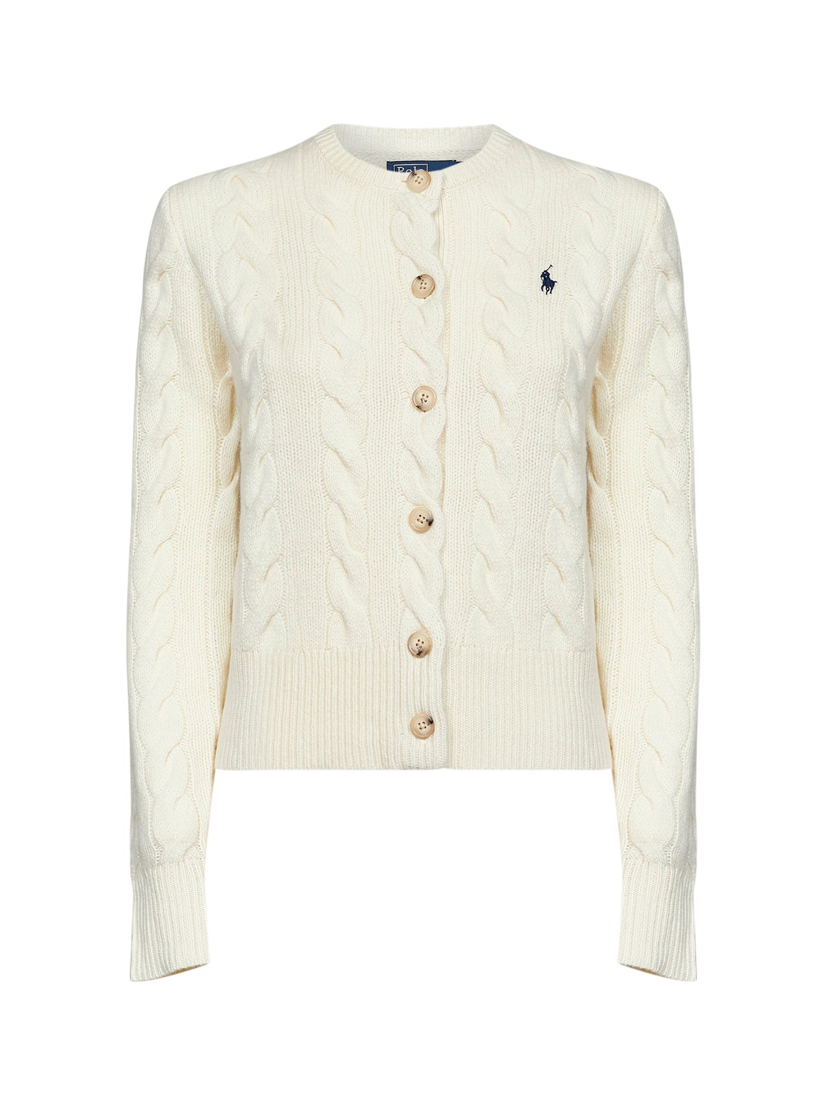Cable Knit Wool and Cashmere Cardigan — Ivory