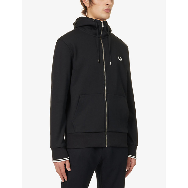 Mens Black Logo-embroidered Zip-up Cotton-blend Hoody
