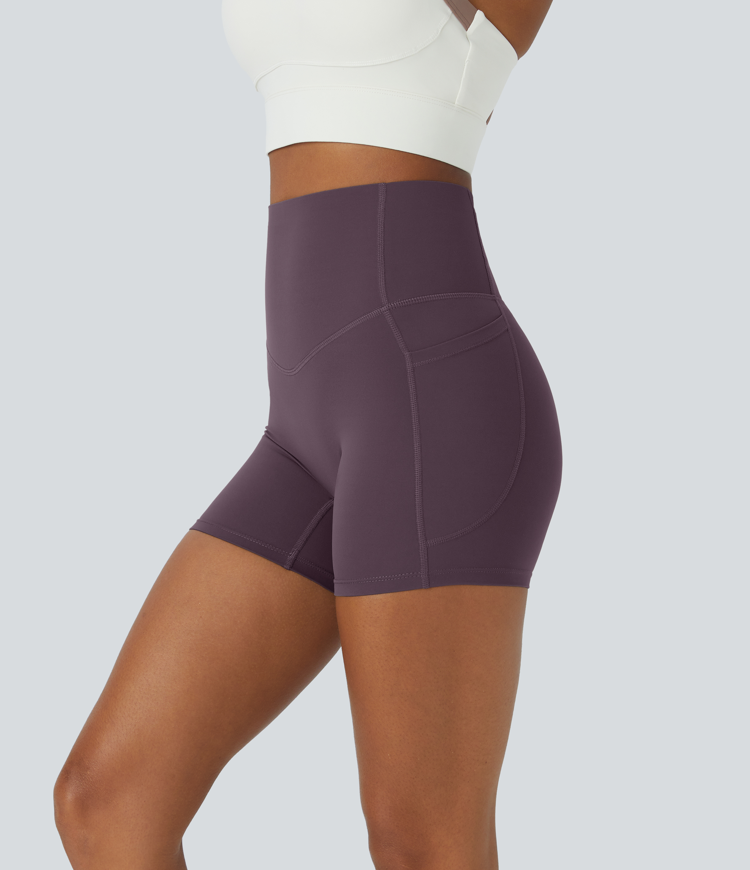 Halara Halara UltraSculpt™ High Waisted Tummy Control Side Pocket Shaping Training Biker Shorts 5'' - Night's Purple