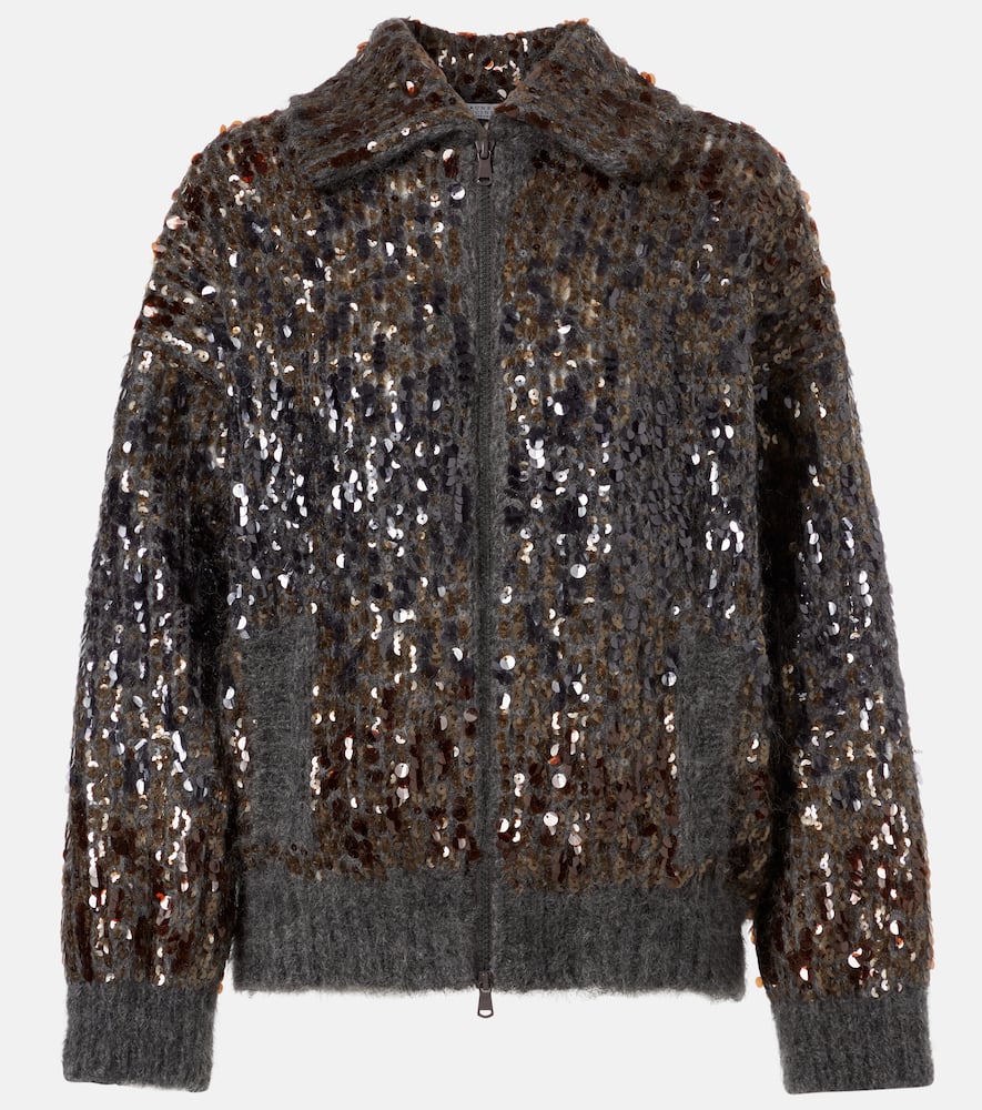 Sequined mohair-blend zip-up sweater