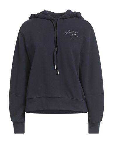 Woman Sweatshirt Navy Size M Cotton, Elastane