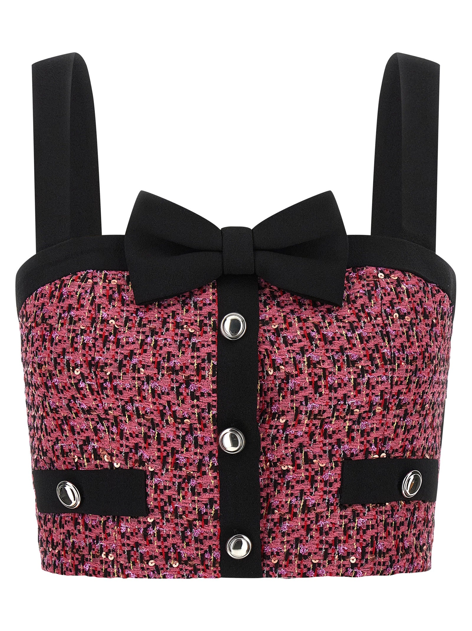 Sequin-Embroidered Tweed Tank Top — Pink