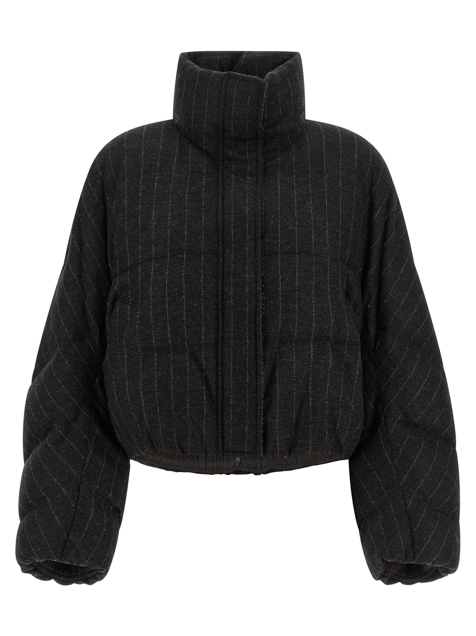 Pinstriped Virgin Wool Down Jacket — Gray