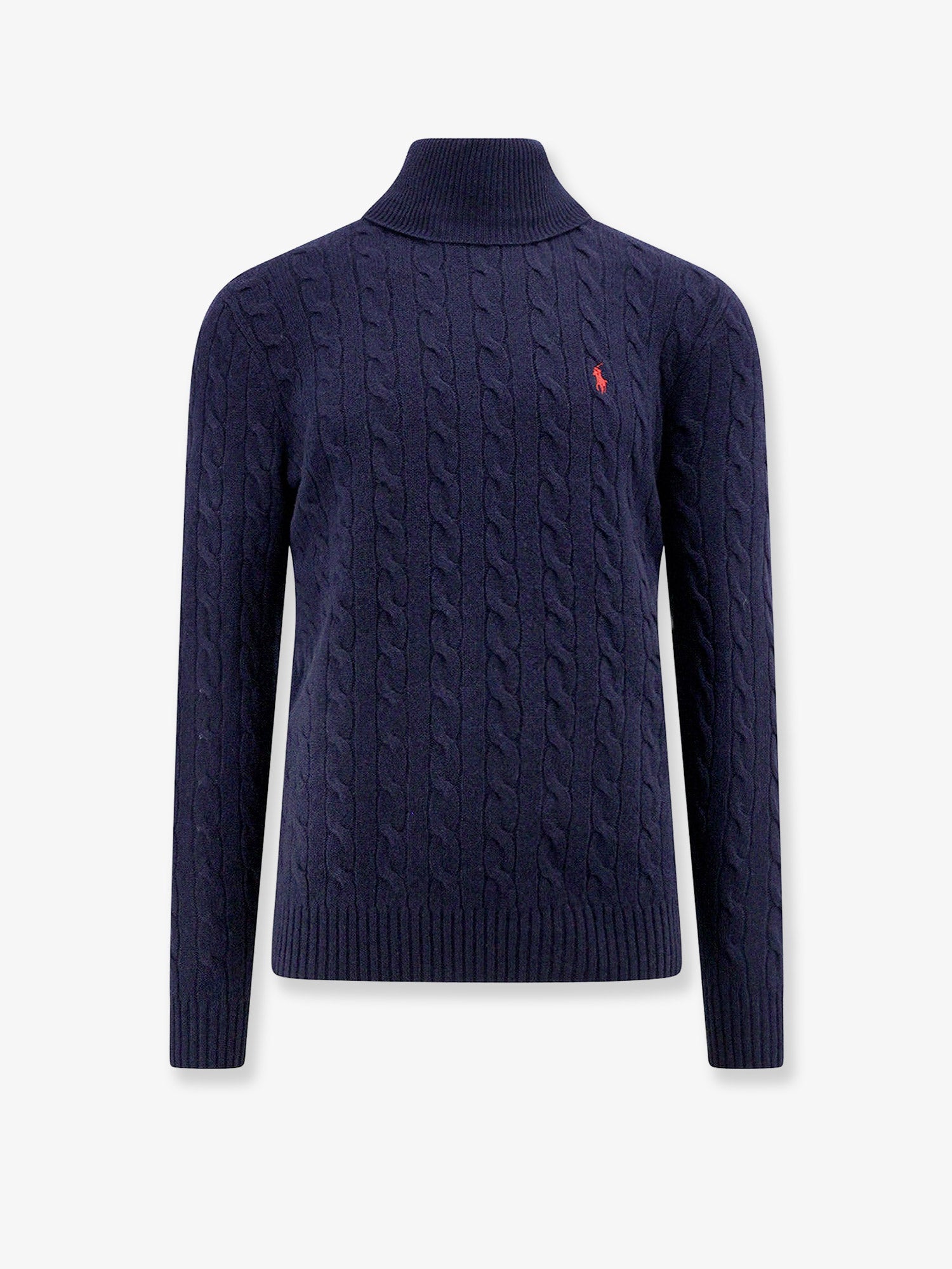Cable-Knit Wool Sweater — Navy