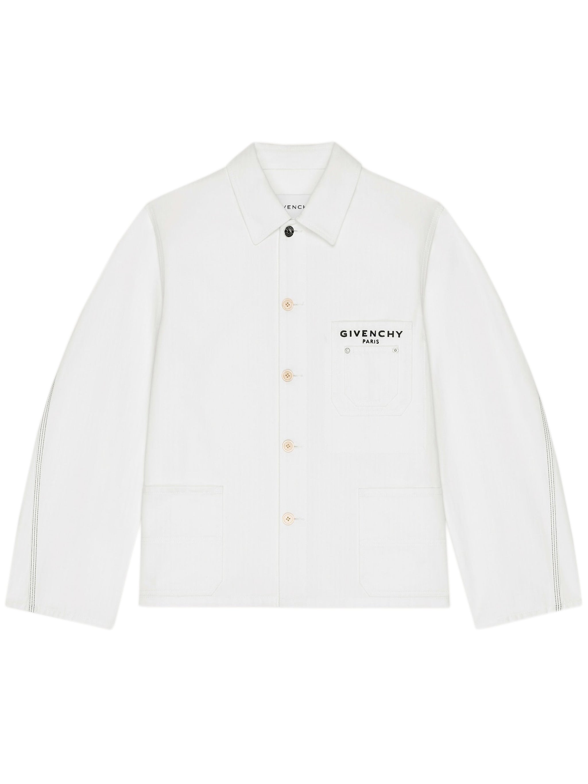 Classic Collar Cotton Jacket with Chest Embroidery & Contrasting Stitching