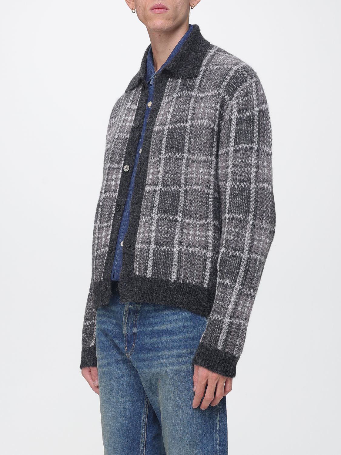 Tartan Polo-Style Cardigan in an Alpaca and Wool Blend
