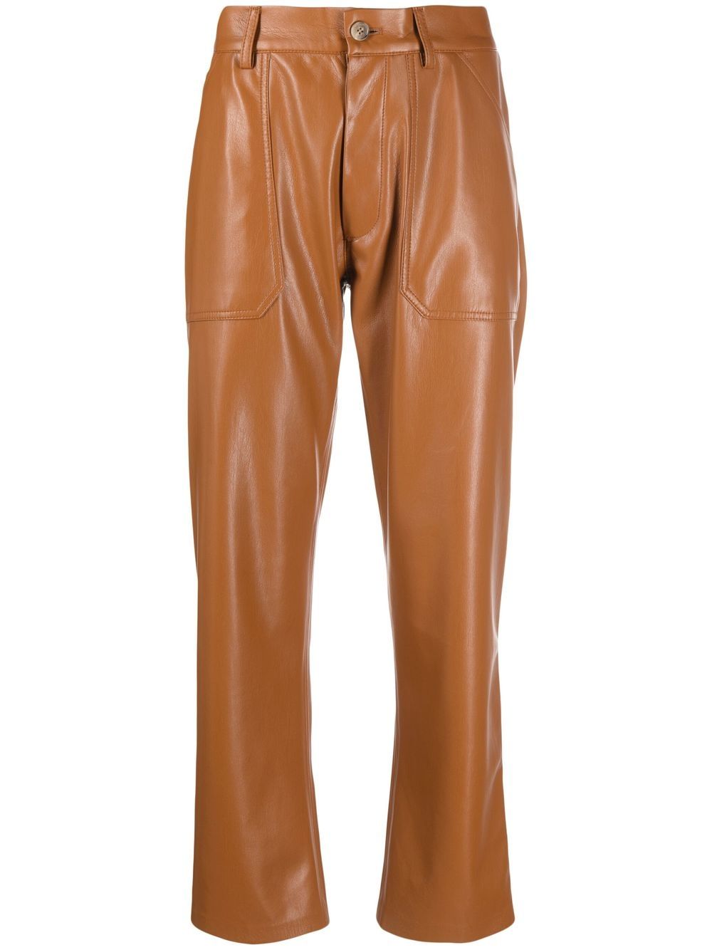 Faux-leather straight-leg trousers - Brown