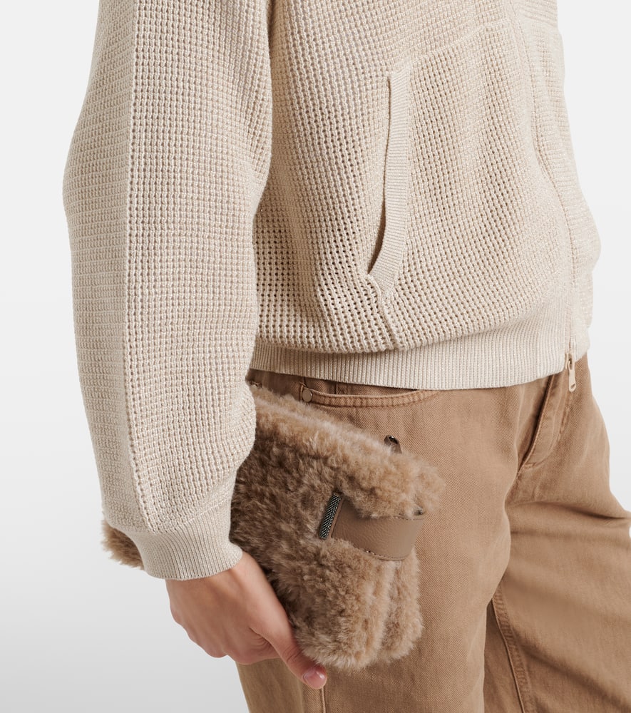 Open-knit cotton-blend lamé zip-up hoodie