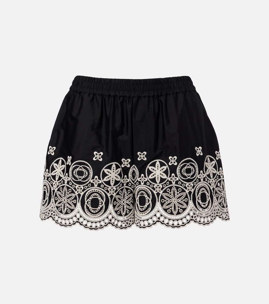 Pull-Up embroidered cotton shorts