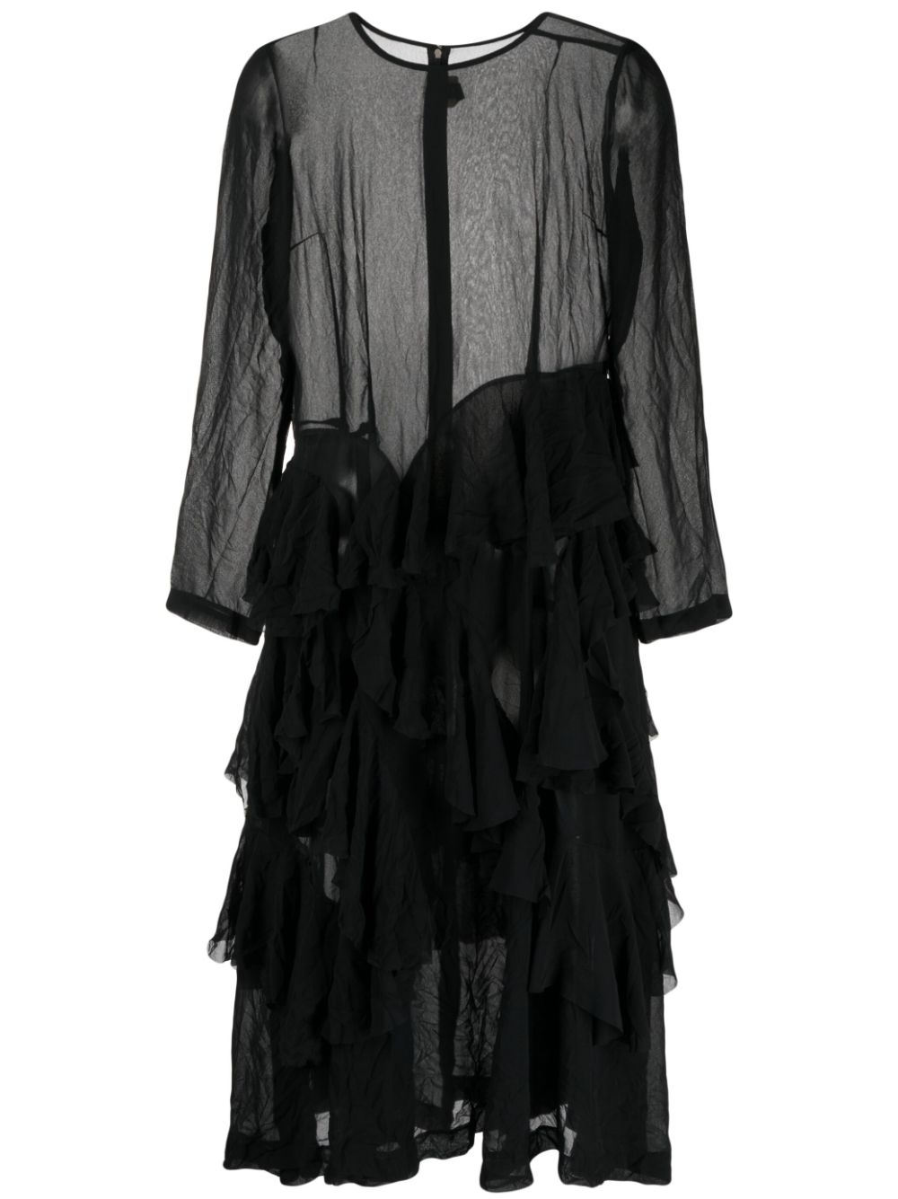 Semi-sheer tiered midi dress - Black