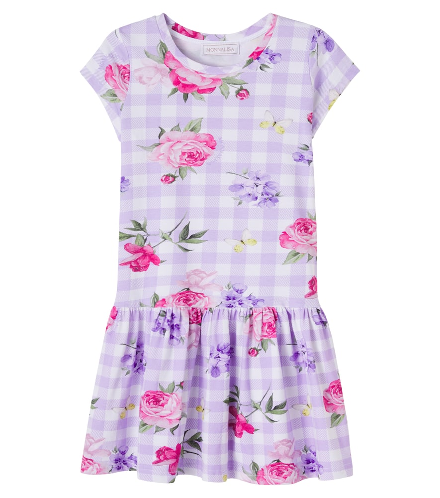 Floral gingham cotton-blend jersey dress
