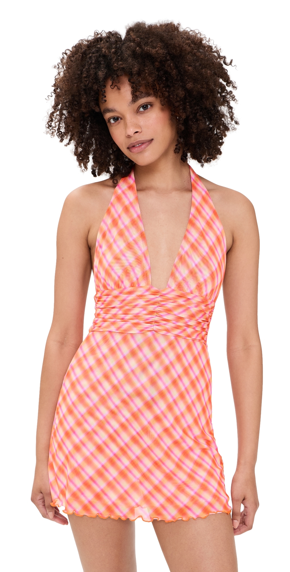 Clint Mini Dress Orange Plaid