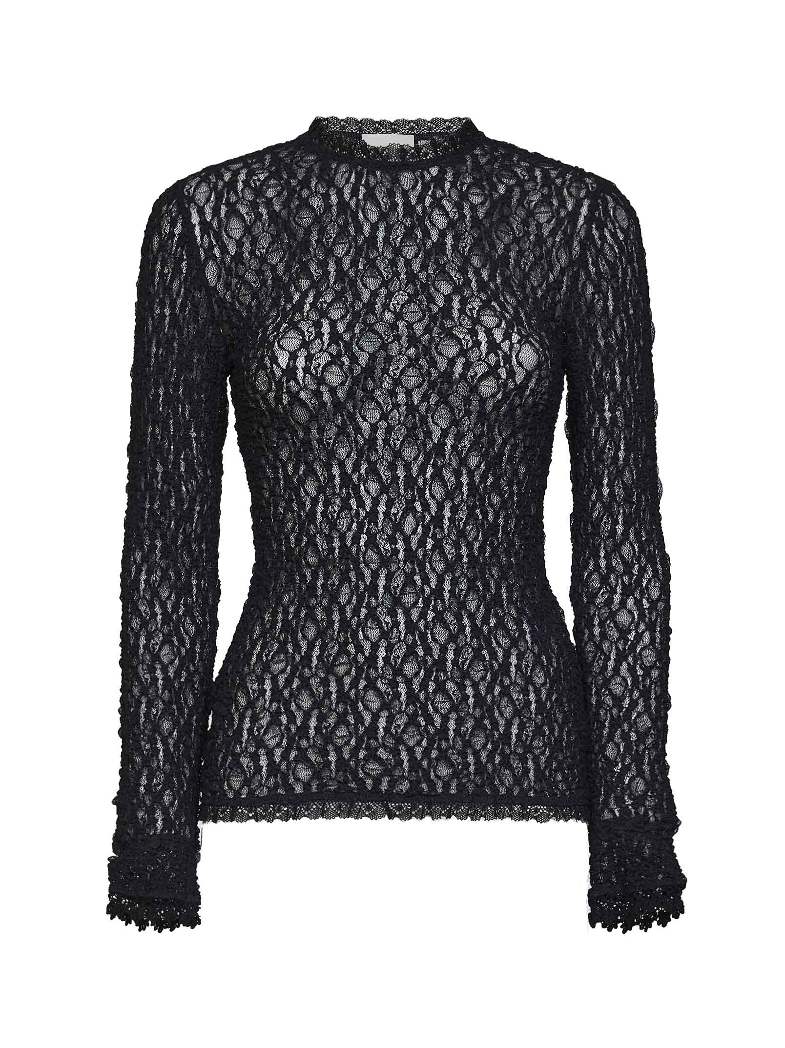 Lace Long-Sleeve Blouse — Black