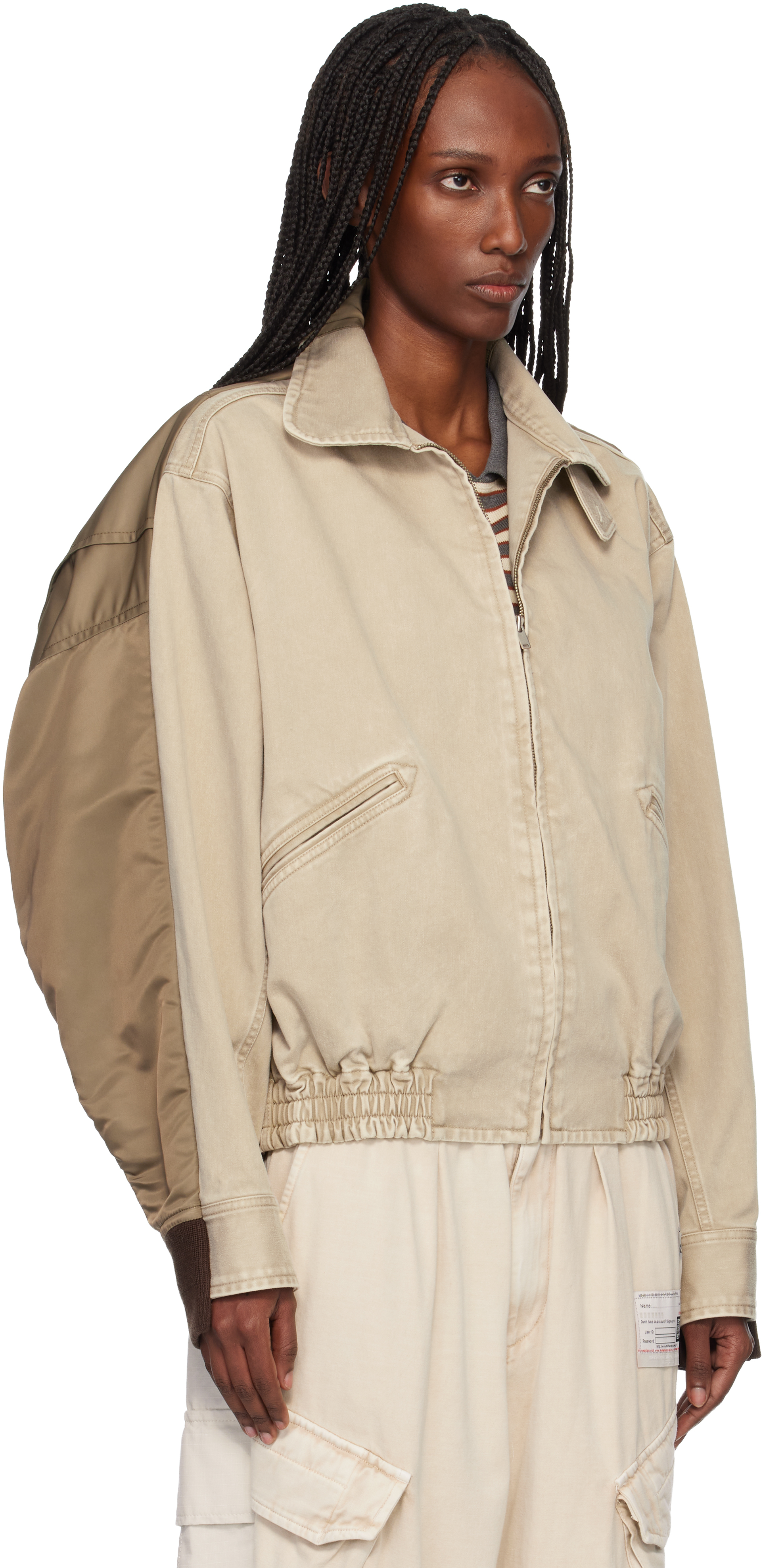 Beige & Khaki Front Back Combined Zip-Up Jacket