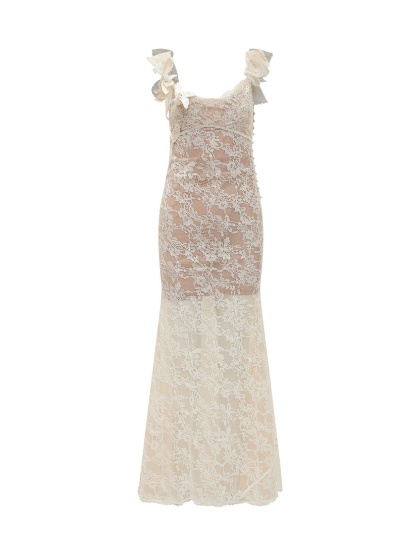 White Lace Square Neck Maxi Dress