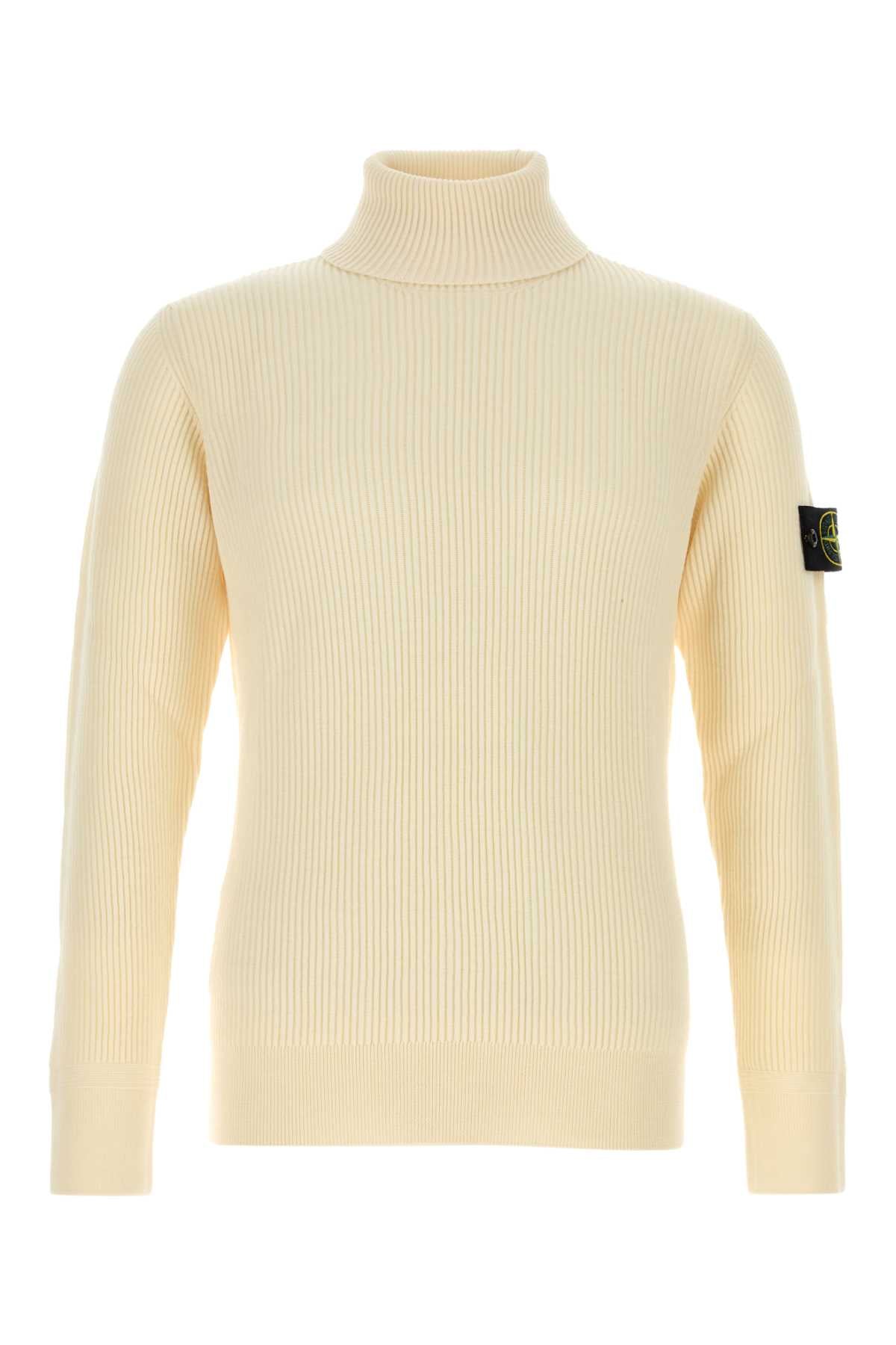 Virgin Wool Ribbed Turtleneck Sweater — Beige