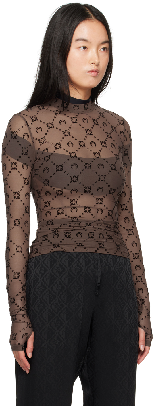 Marine Serre SSENSE Exclusive Brown Moonogram Second Skin Turtleneck