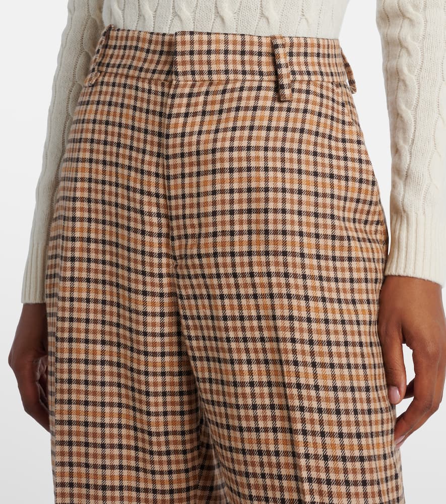 Checked linen straight pants