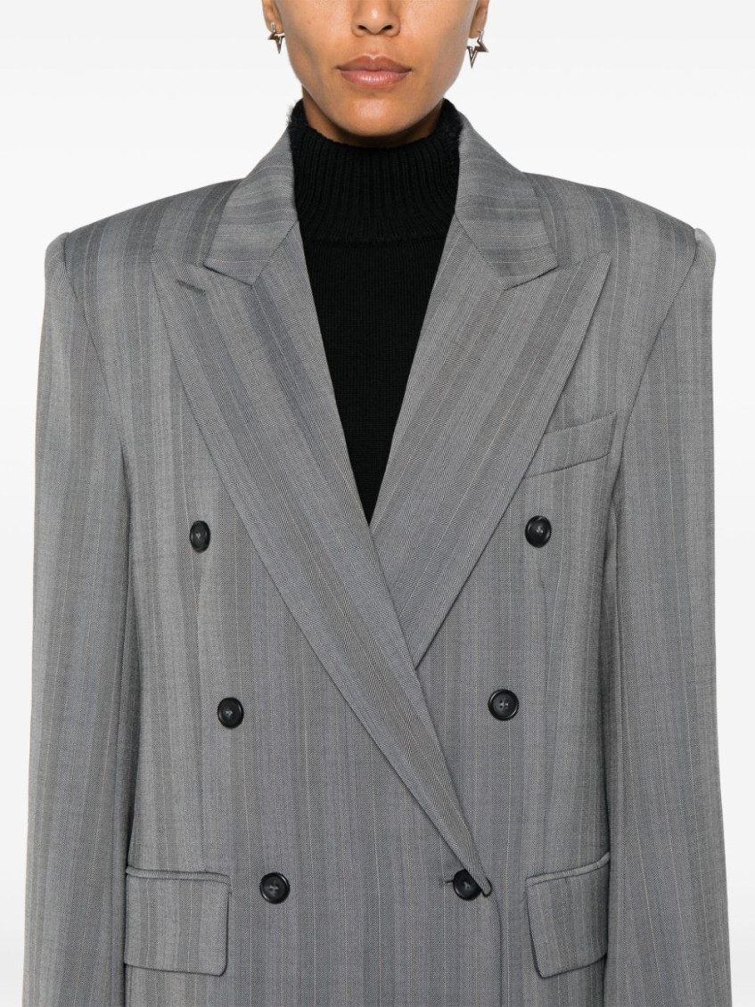 Striped Double-breasted Long-sleeved Jacket