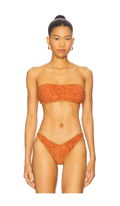 Luli Fama Luxe Stitch Free Form Removeable Bandeau Bikini Top in Rust. -  XS also in L, M