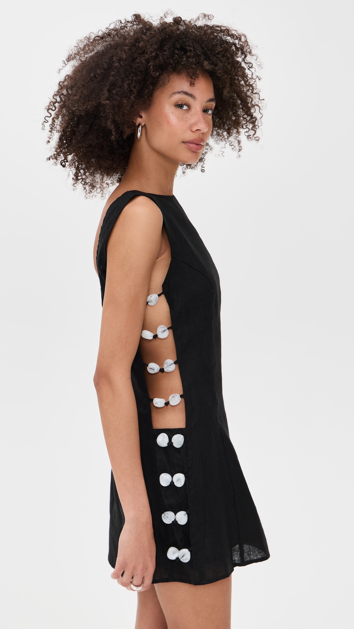 Tia Linen Mini Dress Black Black 