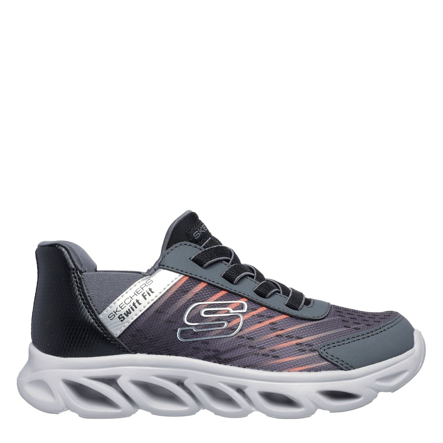 Skechers Boys Flex Glide Low Top Lace-Up Sneakers in Black/Charcoal - Kid