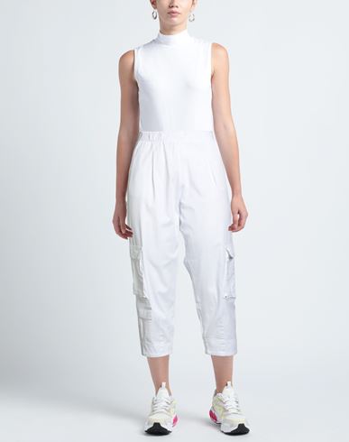 Woman Pants White Size M Cotton, Elastane