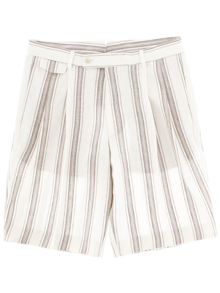 Neutral Vertical Stripes Tailored Linen Shorts