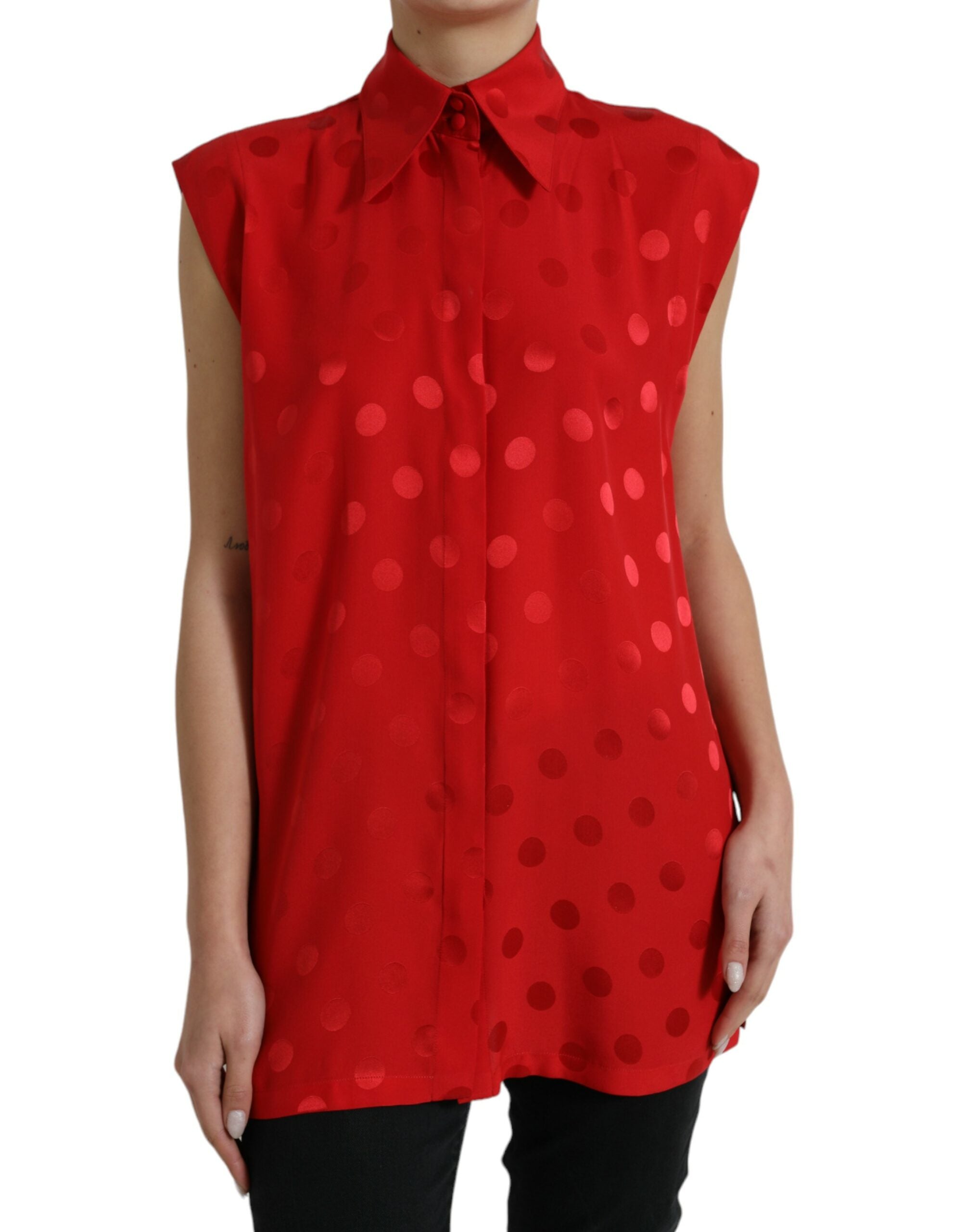 Polka Dot Silk Blouse — Red