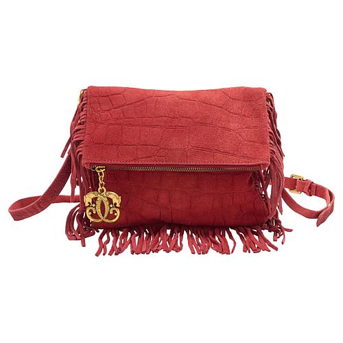 Legacy Croco-Embossed Suede Fringe Crossbody