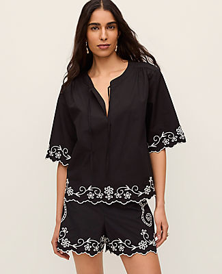Ann Taylor Petite Embroidered V-Neck Blouse