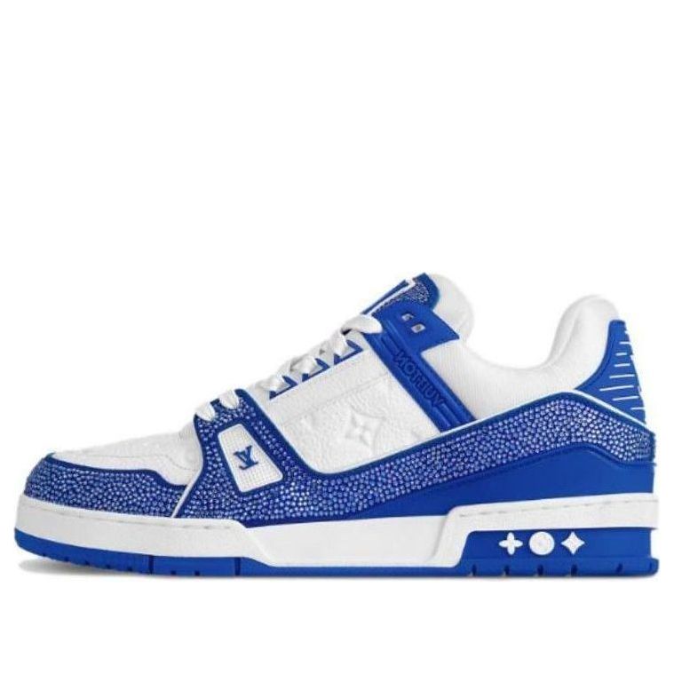 LV Trainer Sneakers 'White Monogram with Blue and Rhinestones'