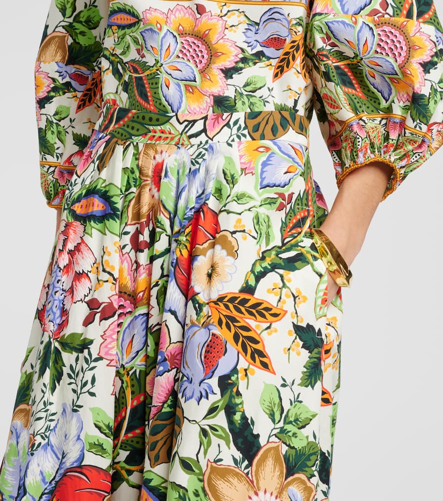 High-rise floral cotton midi skirt