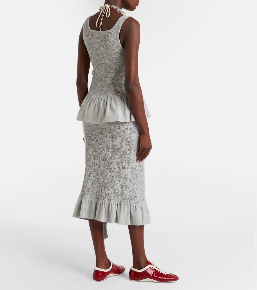 Ruffled smocked cotton midi skirt
