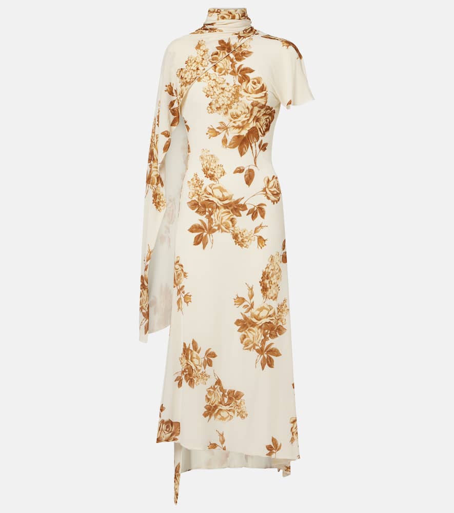 Floral scarf-detail midi dress