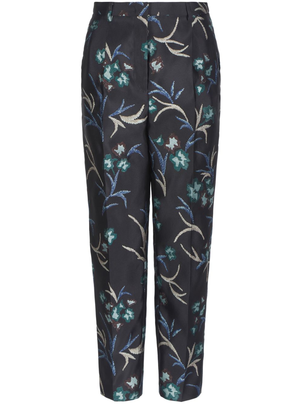 Floral-print straight trousers - Black