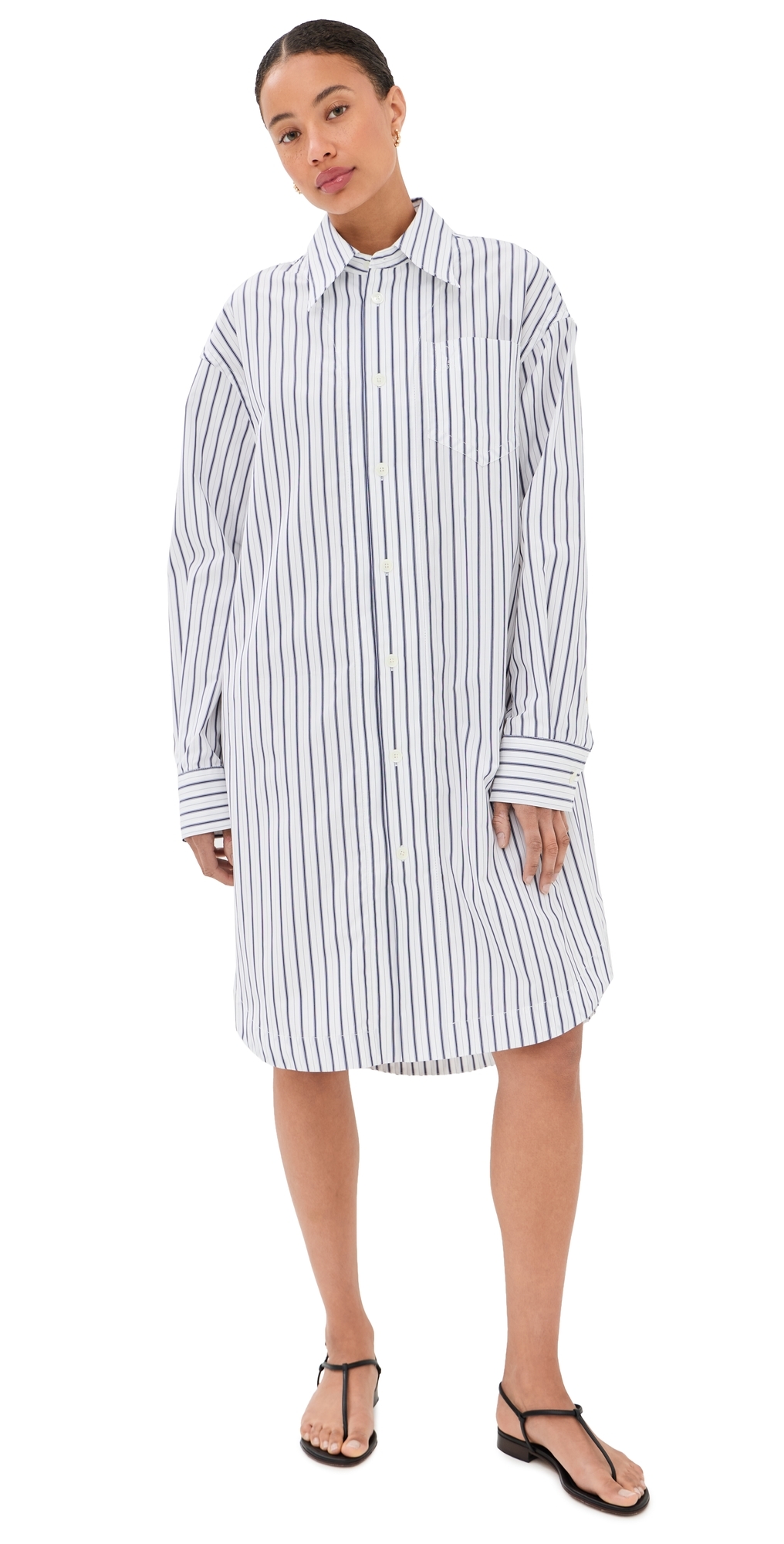 Long Sleeve Wide Shirt Dress with Embossed De Coeur Blanc/Encre
