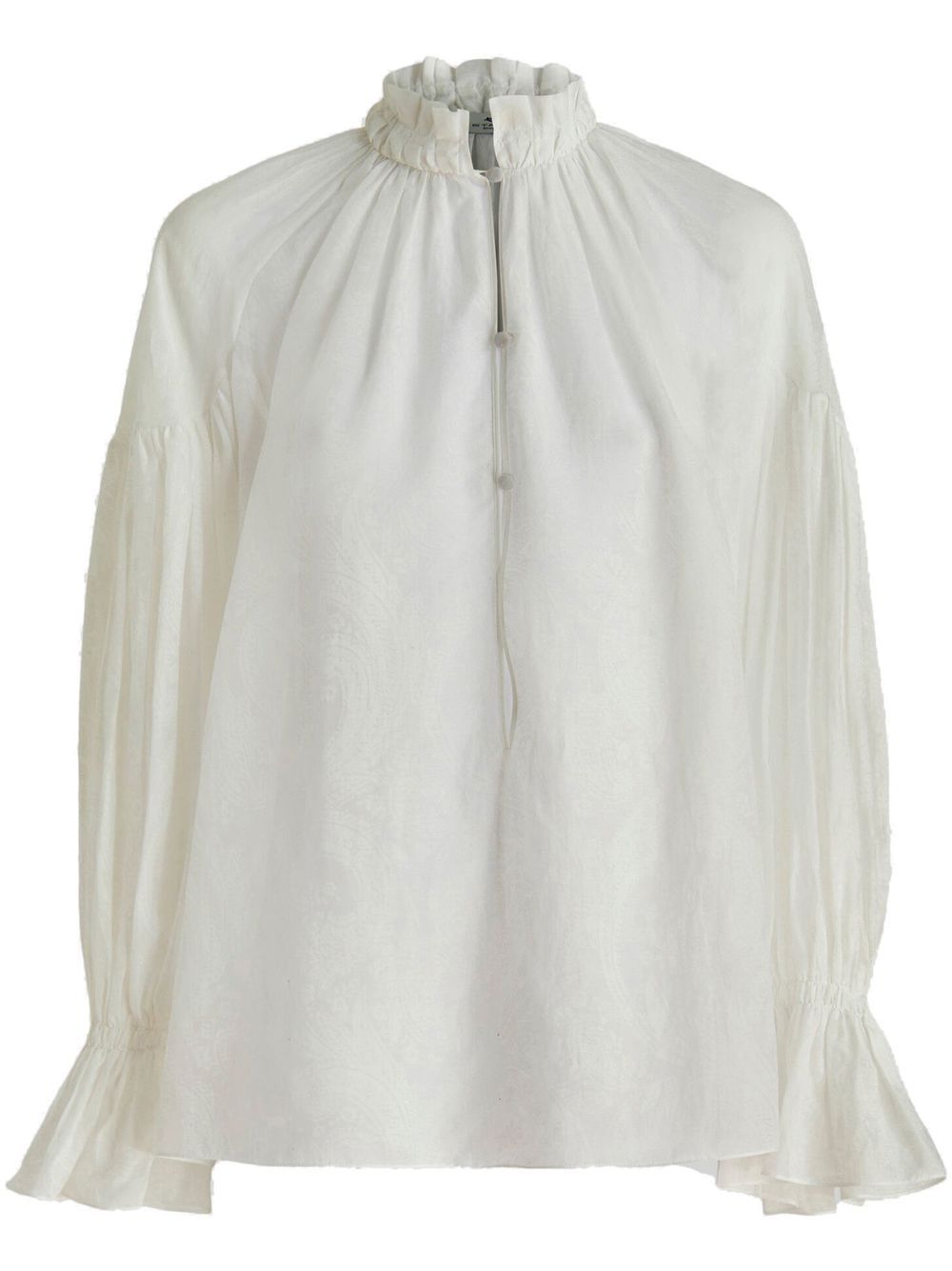 High-neck long-sleeve blouse - White