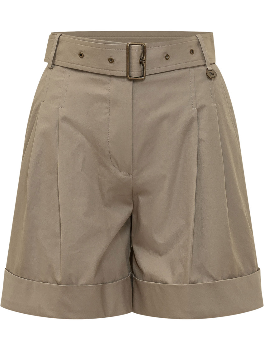 Beige Solid Shorts