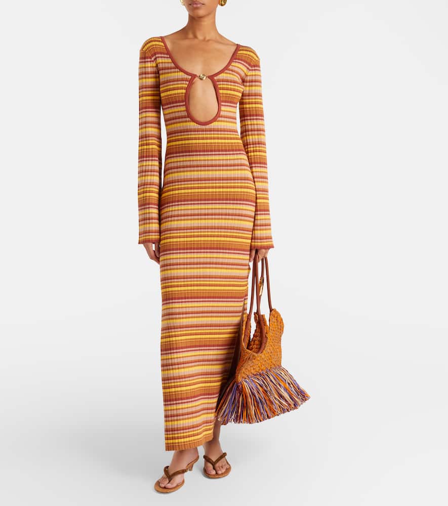Rey cutout ribbed-knit striped maxi dress