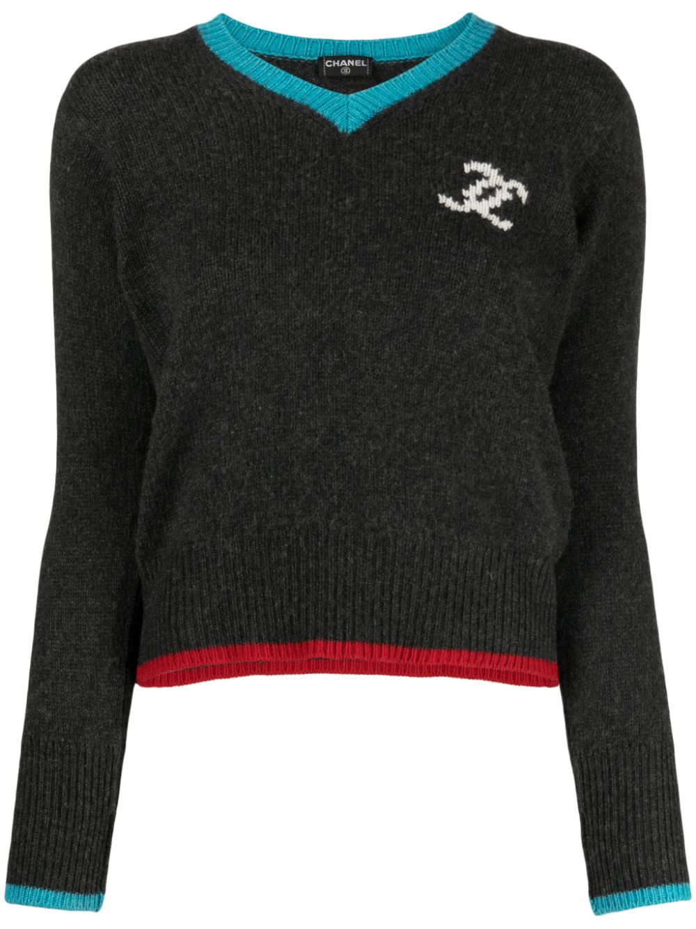 2000s intarsia-logo cashmere jumper - Grey