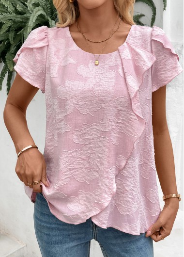 Modlily Pink Short Sleeve Round Neck T Shirt