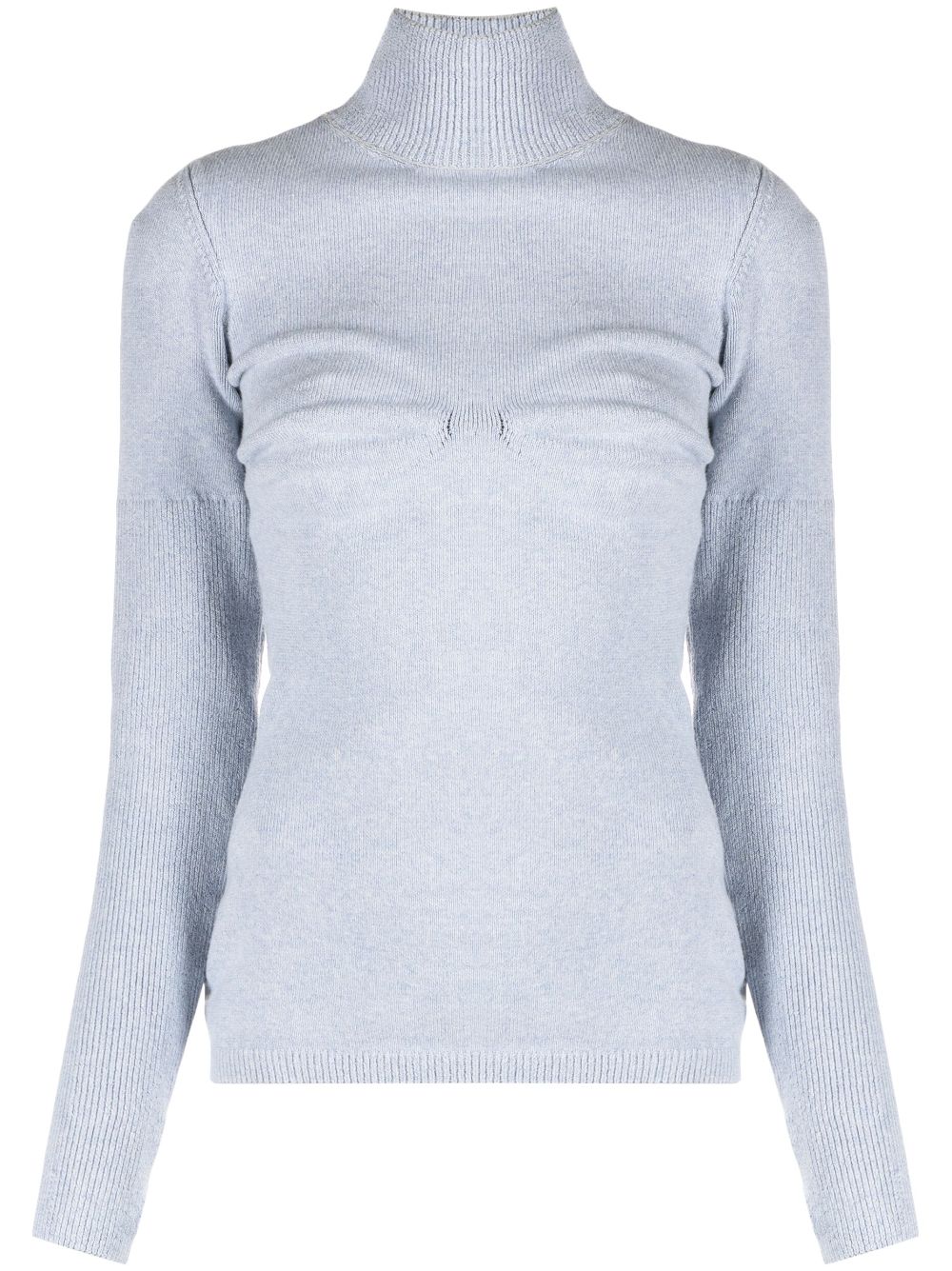 High-neck ribbed-knit jumper - Blue