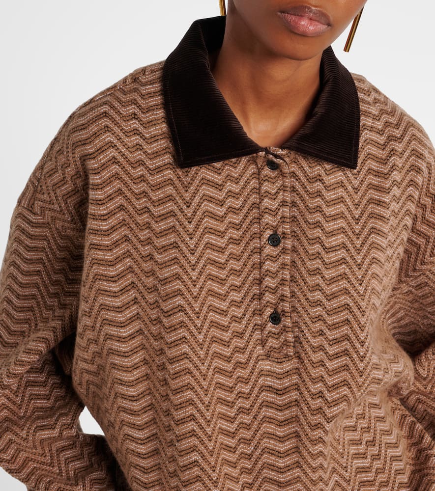 Zigzag wool and cotton polo sweater
