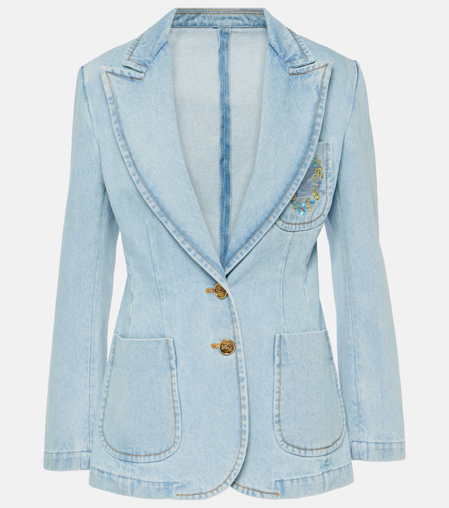 Embroidered denim blazer