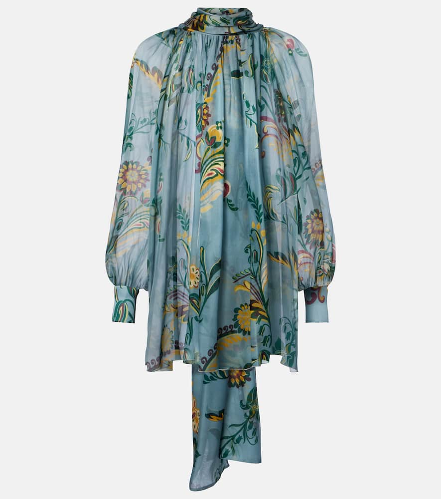 Printed ruched silk top